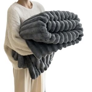 Queen Blanket Gray Plush Blankets Bedspread  Cozy Couch Throw Bed topper Gift